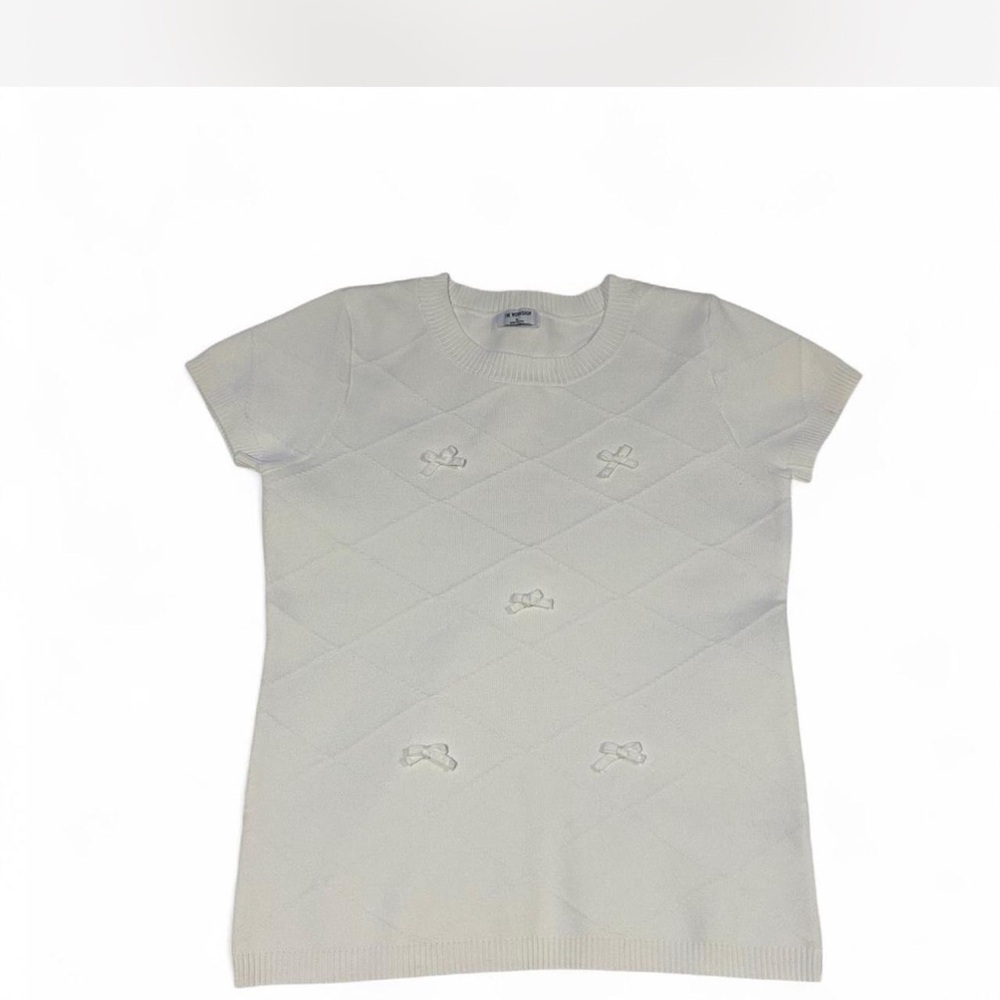 |The Workshop| White Knit Short-sleeved Sweater Diamond Knit Bows Woman's XL - Picture 2 of 6